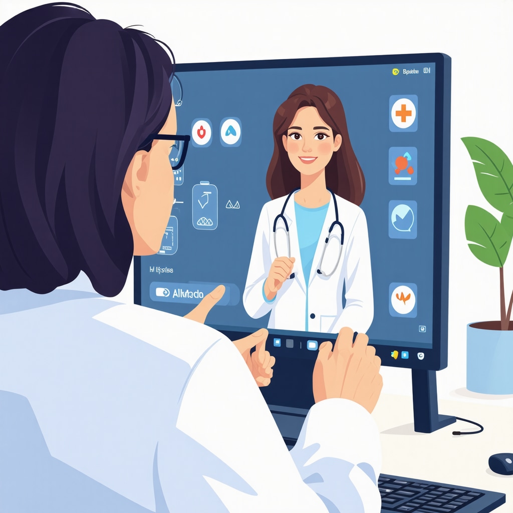 Illustration of a doctor and patient engaging in a telehealth session using digital devices.