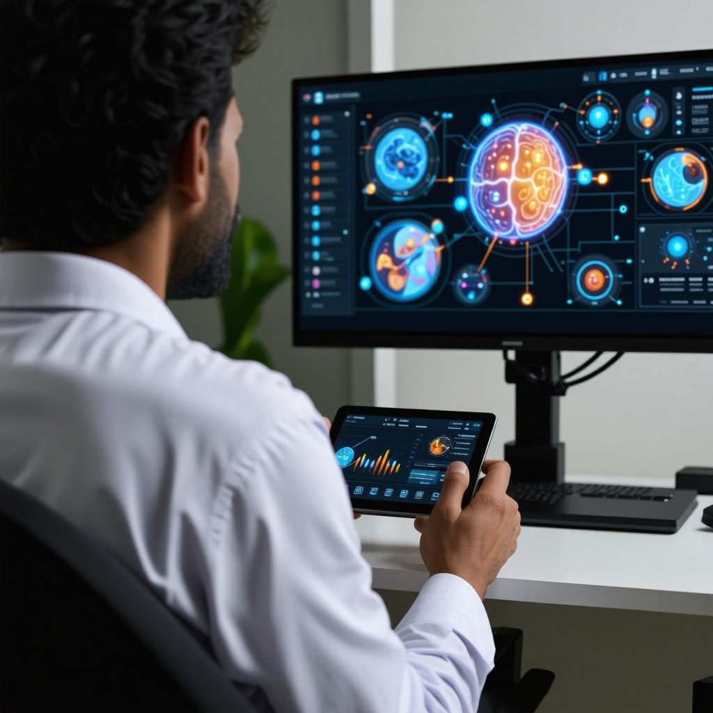 Doctor conducting telehealth consultation with patient, displaying AI health data visuals for personalized Ozempic weight loss treatment