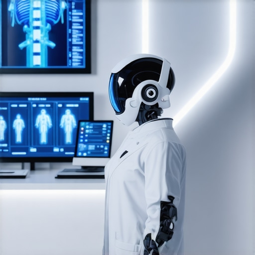 Futuristic clinic with AI biometric technology and digital health interfaces for personalized Ozempic treatment