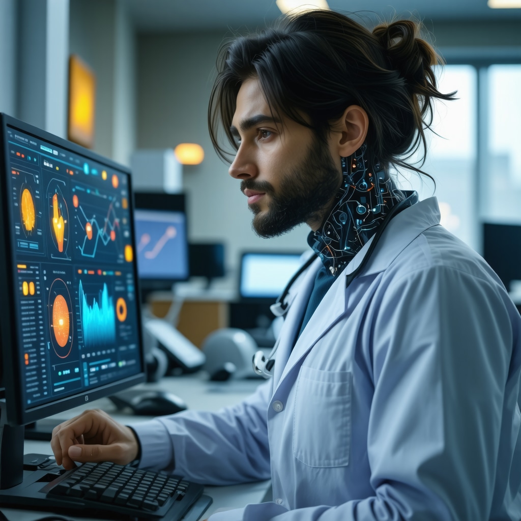 AI interface analyzing patient data for personalized medication adjustments