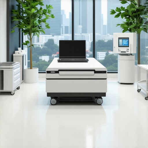 High-tech medical clinic with AI and genetic testing devices