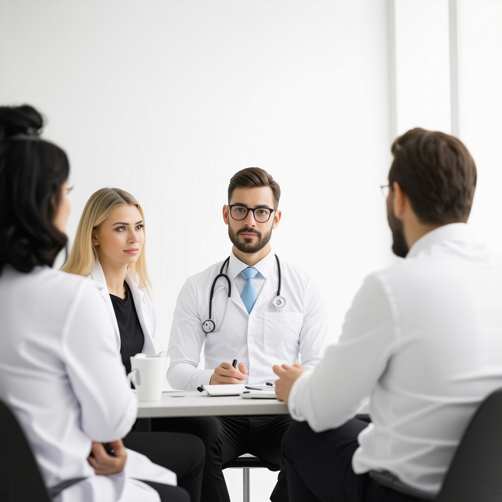 Medical team collaborating on a personalized weight loss plan using advanced technology and genetic insights