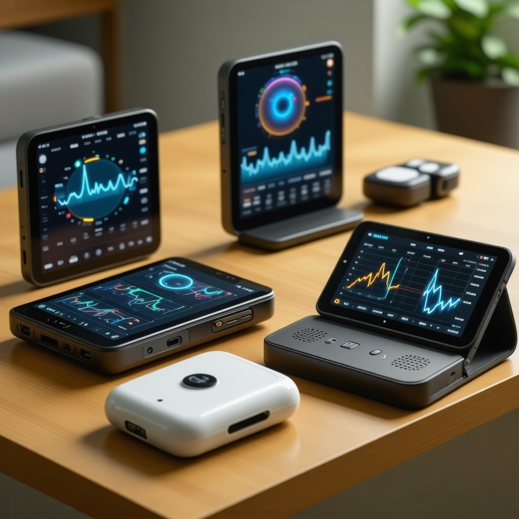 Illustration of wearable health devices and AI analysis in a futuristic weight management clinic
