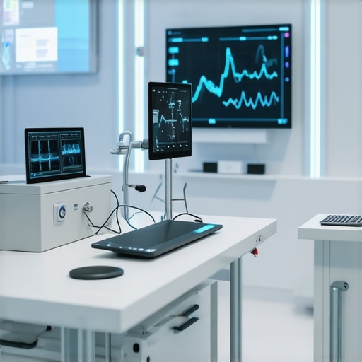 High-tech medical clinic with genetic testing and digital health tools.