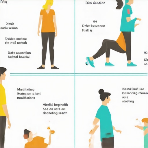 Diagram showing interconnected elements of weight management including medication, nutrition, physical activity, and mental health.
