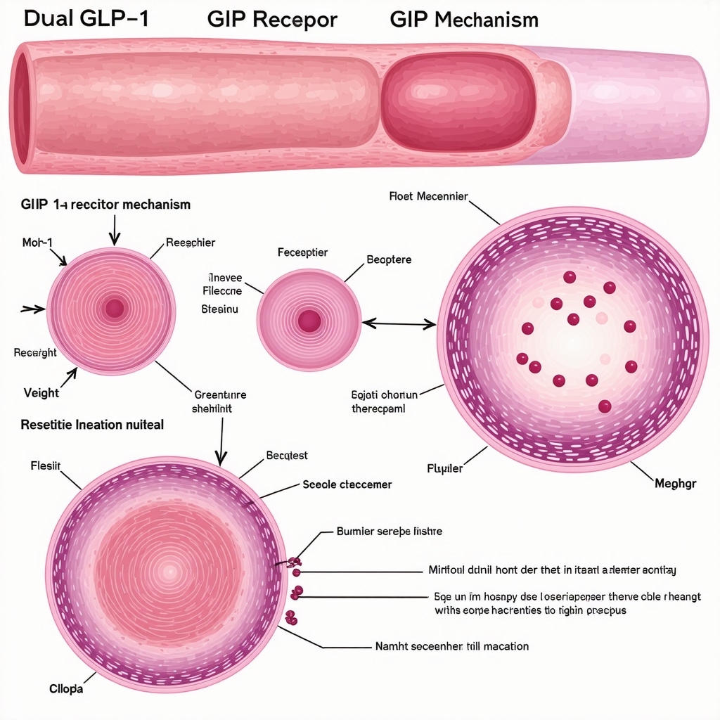 Diagram showing how GLP-1 and GIP hormones interact to regulate appetite and metabolism