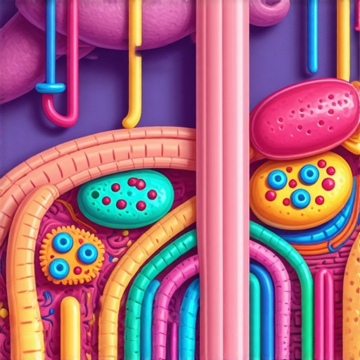 Detailed digital illustration of gut microbiome and metabolic processes for Ozempic support