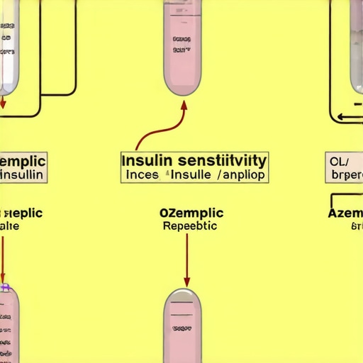 Flowchart showing how Ozempic influences insulin sensitivity and appetite control
