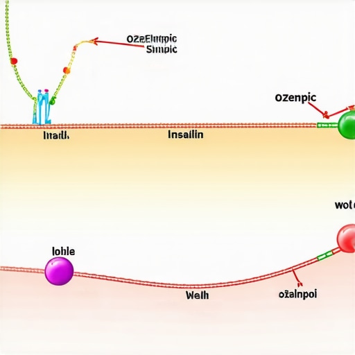Diagram showing how Ozempic influences fat oxidation and insulin sensitivity in metabolic pathways.