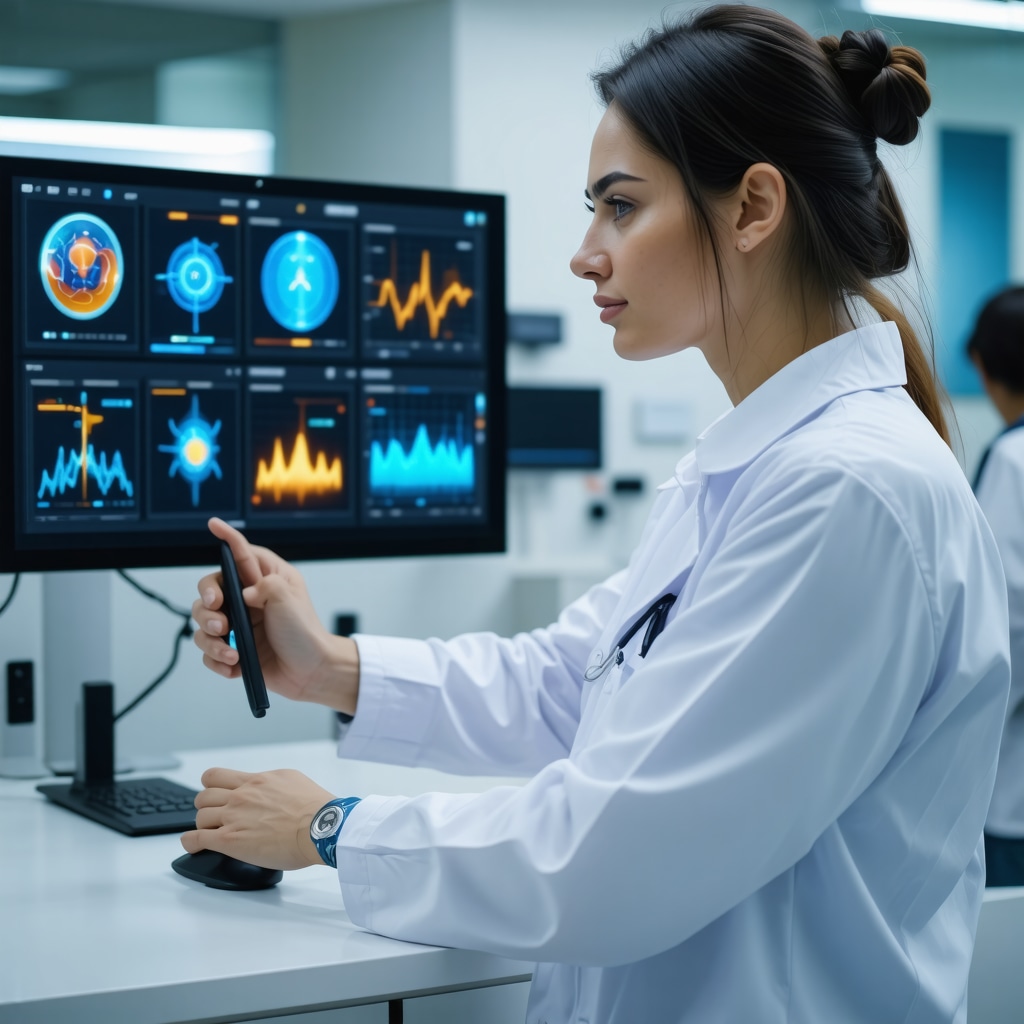 Futuristic medical clinic with AI and digital health devices for personalized obesity treatment