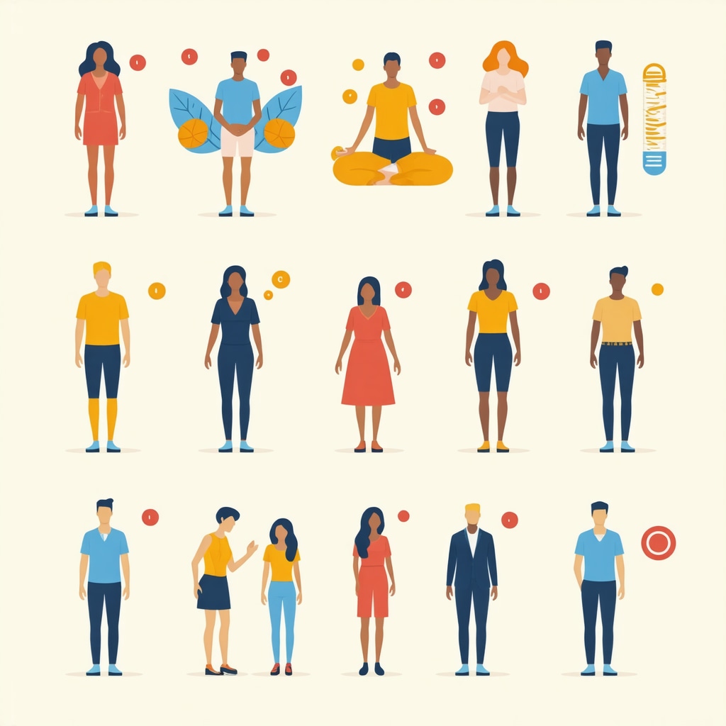 Genetic markers and lifestyle icons representing personalized treatment approaches