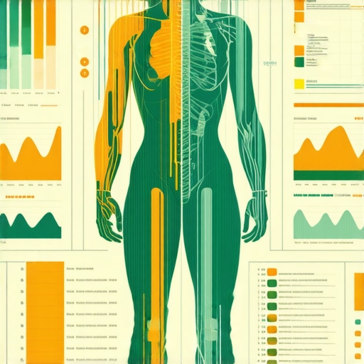 A detailed scientific illustration showing genetic markers, fitness data, and dietary plans for personalized weight loss strategies.