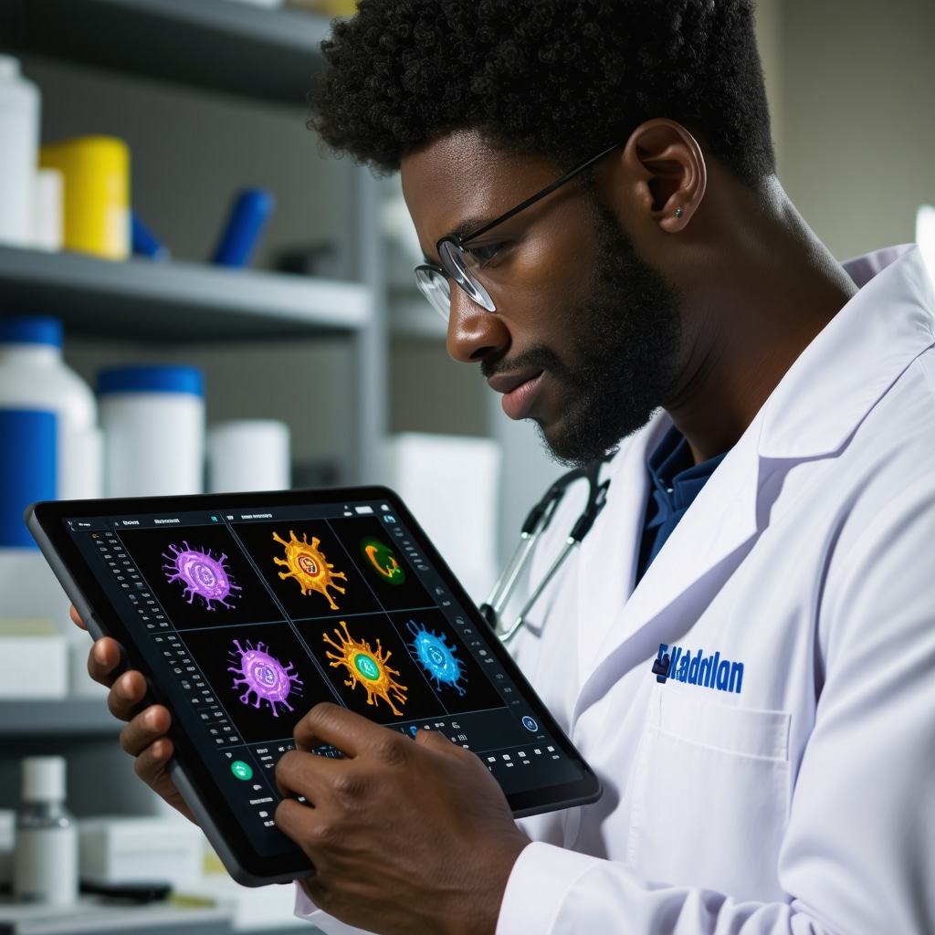 Doctor reviewing microbiome data on a tablet to tailor Ozempic treatment.