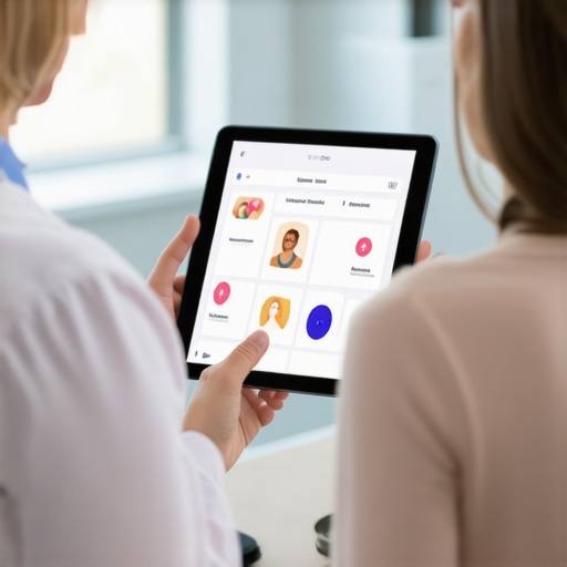 Doctor and patient discussing weight management strategies with digital devices.