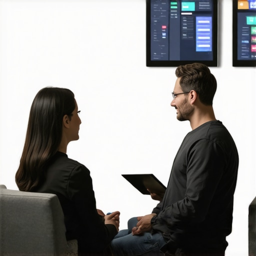 Modern telehealth clinic with healthcare professionals consulting a patient using digital devices.