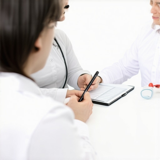 Healthcare professionals collaborating on long-term weight management plans using digital technology.