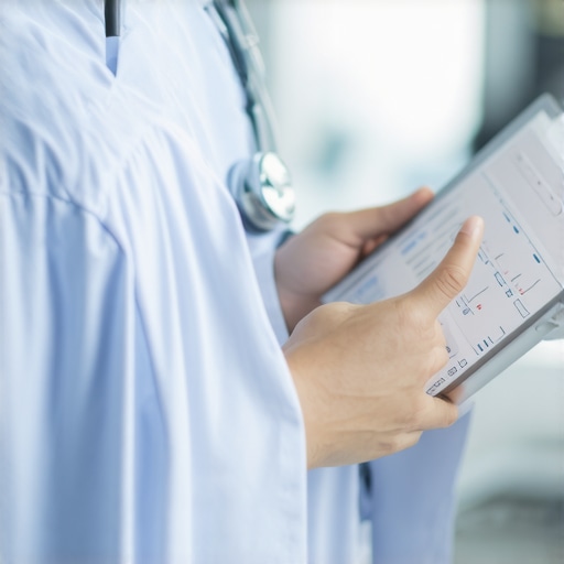 Digital health and personalized medicine in obesity treatment Healthcare professional analyzing patient data on a tablet for personalized obesity management.