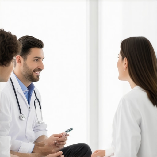 Healthcare professional and patient discussing weight management medications in clinic.