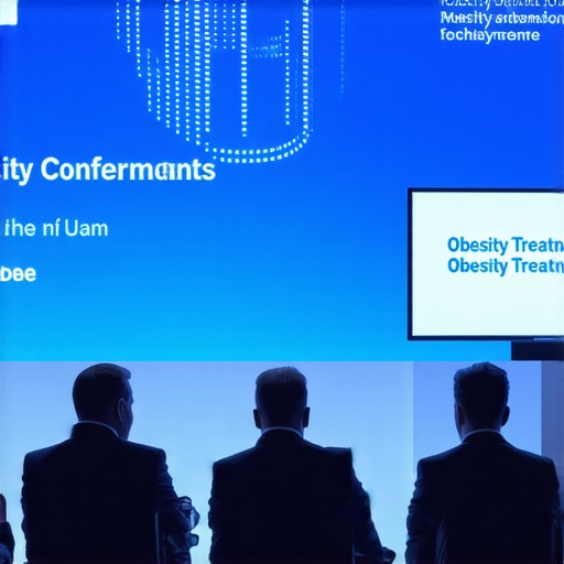 Future of Obesity Treatment Medical experts discussing cutting-edge obesity therapies with futuristic tools