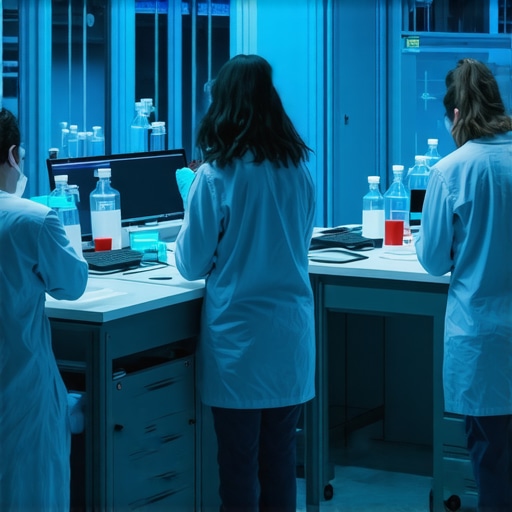 Scientists in a high-tech lab working on advanced obesity therapies.