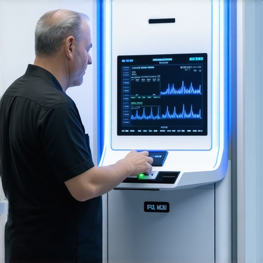 High-tech medical clinic with digital health devices and personalized care technology.