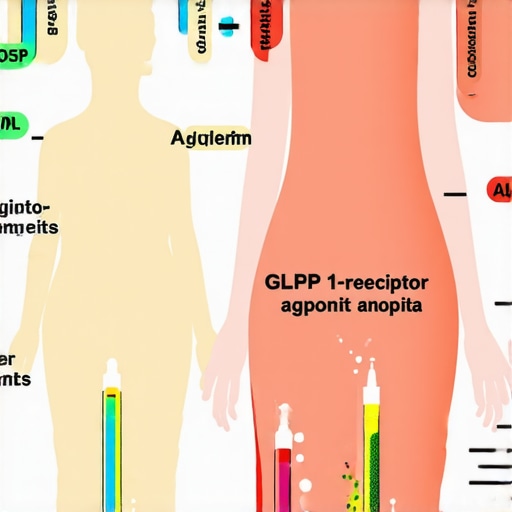 Detailed diagram showing how GLP-1 receptor activation influences appetite and metabolism over time.