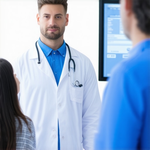 Doctor discussing weight management options with patient using advanced medical devices