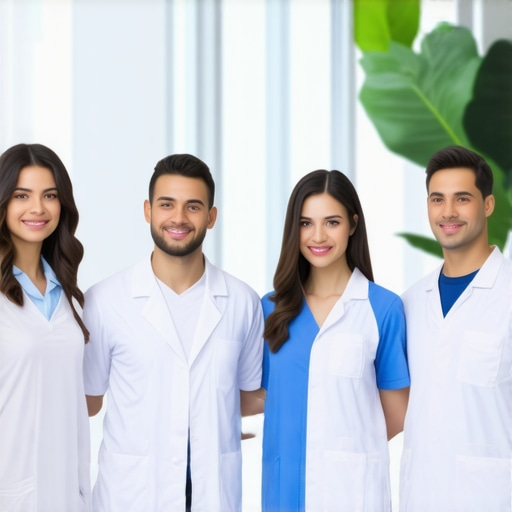 State-of-the-art clinic environment with healthcare professionals using advanced diagnostic tools