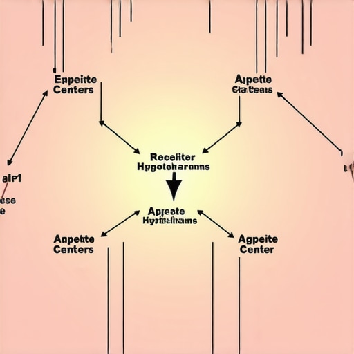 Diagram illustrating how GLP-1 receptor agonists influence hunger and metabolic pathways in the brain.