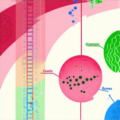 Infographic illustrating gut microbiota, genetics, and Ozempic response.