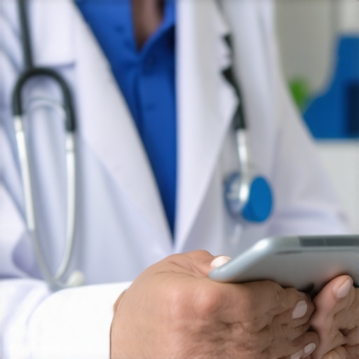 Doctor examining patient health data on tablet in clinic