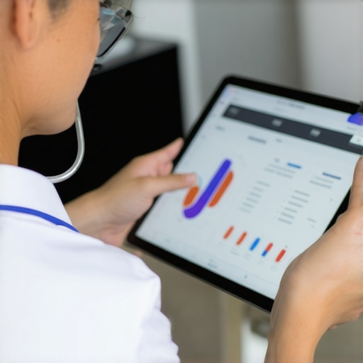 Doctor reviewing digital health data and wearable device metrics for weight loss management.