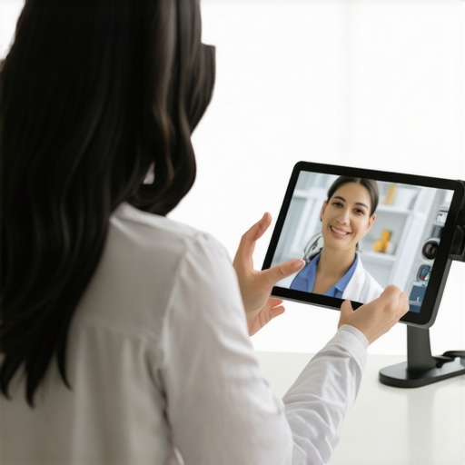 Doctor and patient engaging in telehealth session about Ozempic in a bright, modern setting.