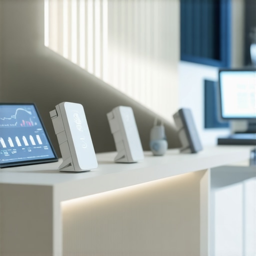 Futuristic clinic with genetic testing, AI, and wearable devices for personalized weight management