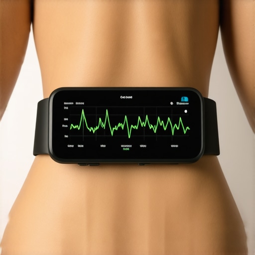 Smart Wearable Monitoring Device A person wearing a high-tech wearable device tracking metabolic data during weight management