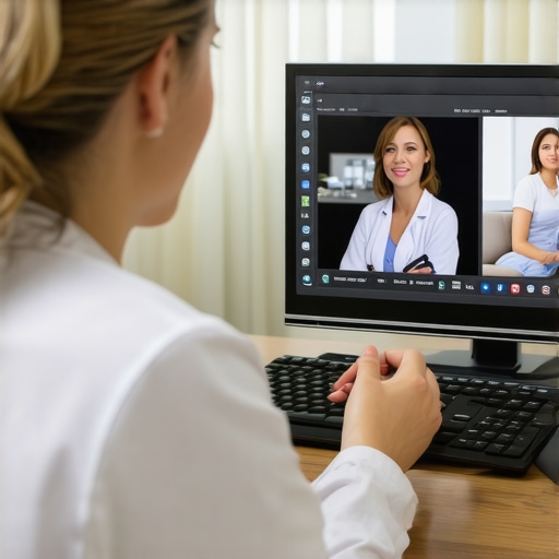 Doctor discussing weight loss progress with patient through telehealth platform.