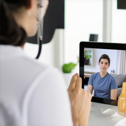 Doctor consulting with patient through telehealth platform for weight loss follow-up.