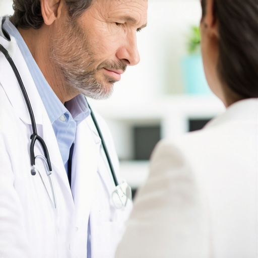 Doctor analyzing health data with a patient in a clinic.