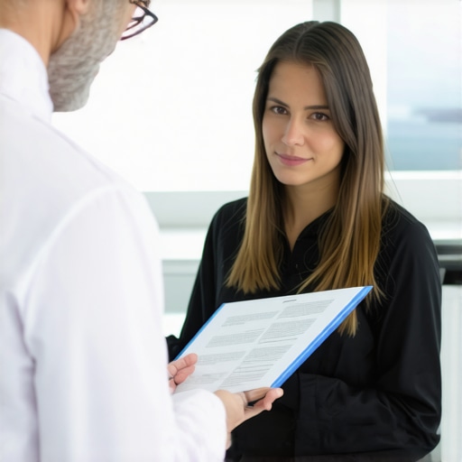 Physician-Patient Consultation in Weight Management Doctor discussing Ozempic treatment with patient in clinic setting.